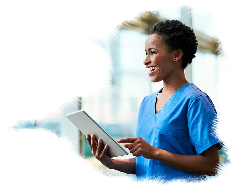 Nurse using device and looking left