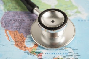 Map of USA with stethoscope on top of it