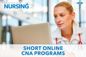 Student enrolled in an online CNA degree program working on coursework on a laptop.