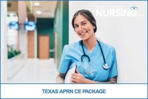 An advanced practice registered nurse stands in the hallway of a hospital while holding patient charts under her arm.