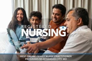 A nurse practitioner meets with a family to go over patient records.