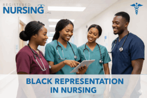 Group of African-American nurses talking in a hospital hallway