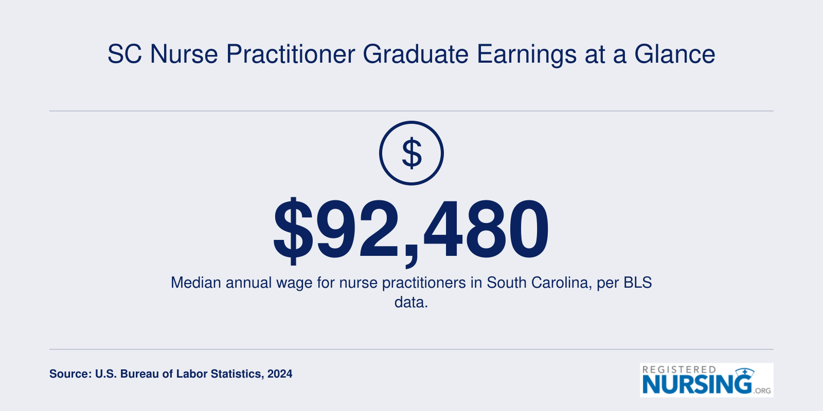 Median annual wage of $92,480 for nurse practitioners in South Carolina as of 2024